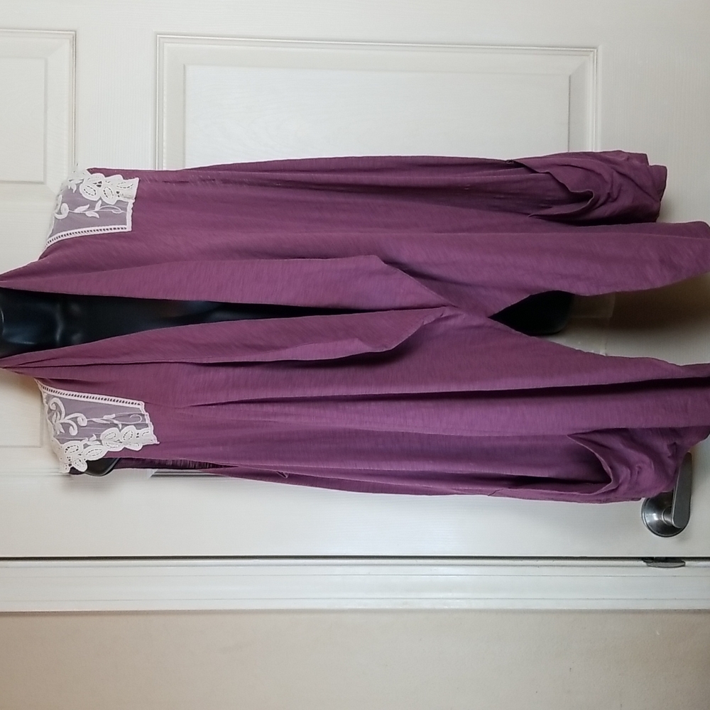 LOGO Lori Goldstein Tunic Top Open Front Sleeveless Vest Ivory Lace Detail Sz 2X